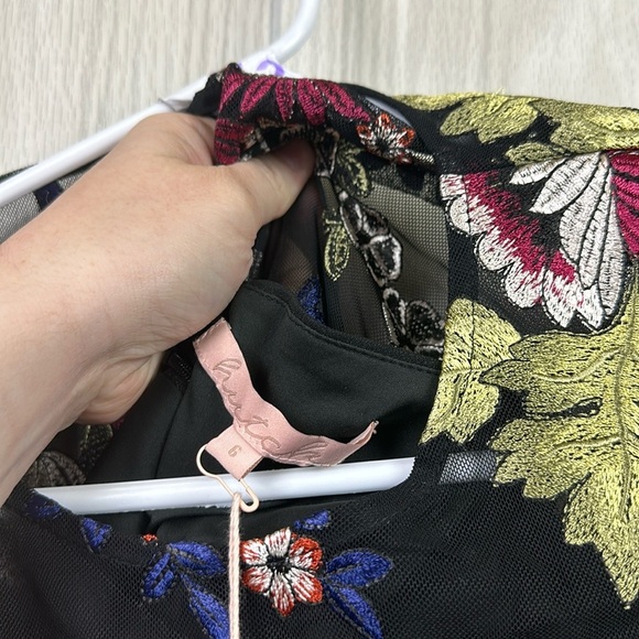 Hutch Floral Embroidered Mini Dress - Black and Green - Picture 2 of 7